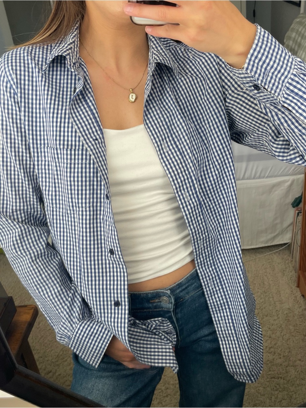 Vintage Blue Gingham Button Down Shirt